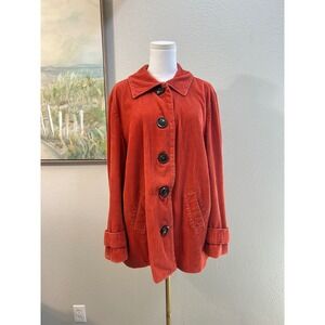 Relativity 2X Rust Orange Corduroy Button Front Jacket Lined Plus Size Coat